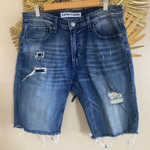 Express Dark Blue Ripped Jean Shorts